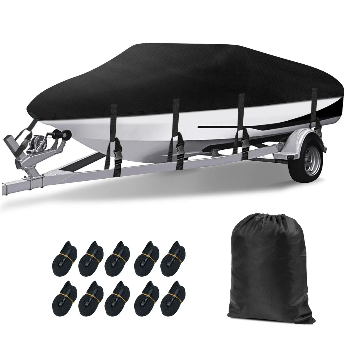 Heavy Duty 210D Boat Cover for V-Hull 17FT-19FT - Waterproof