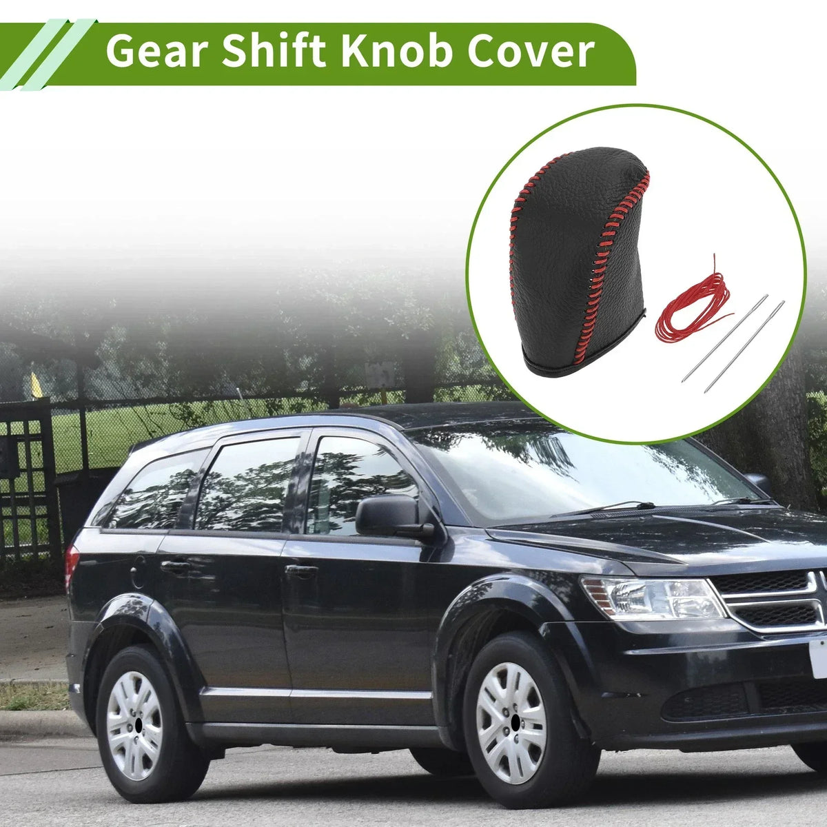 Pebbled Black Red Gear Shift Knob Cover for 2011-2020 Dodge Journey