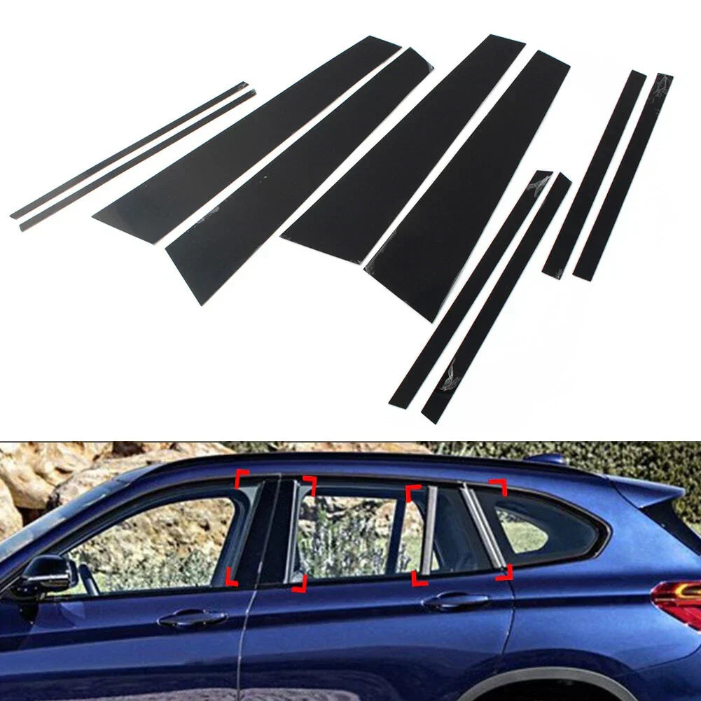 Set of 10 Black Door Window Pillar Post Covers for BMW X1 2016-2021