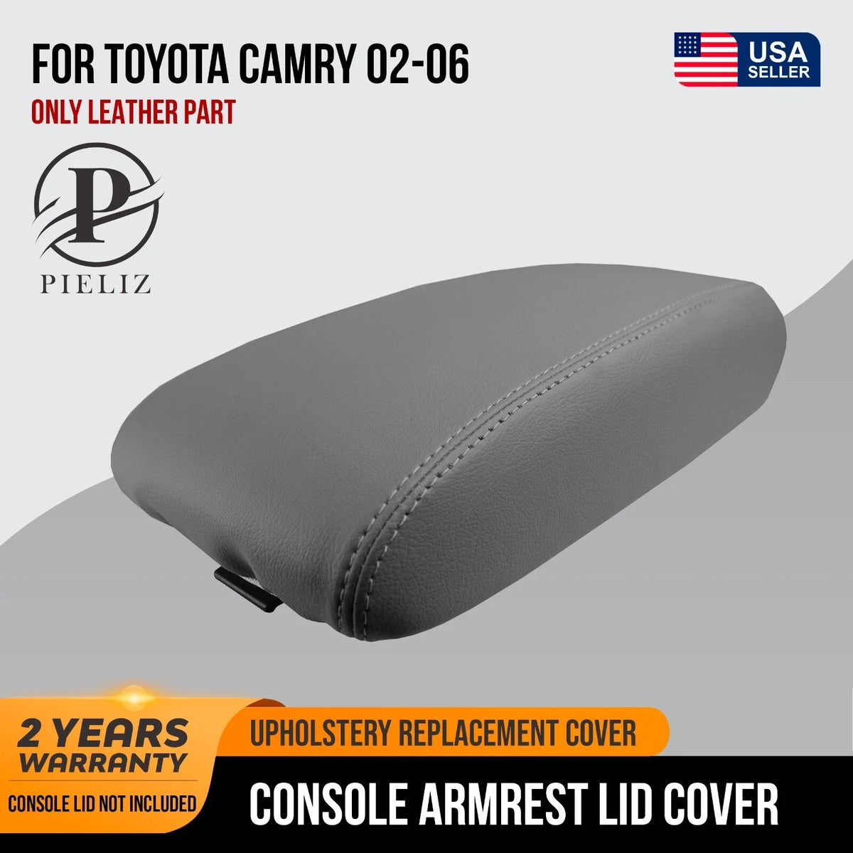 Leather Console Lid Pull Over Cover for Toyota Camry (2002–2006) Gray