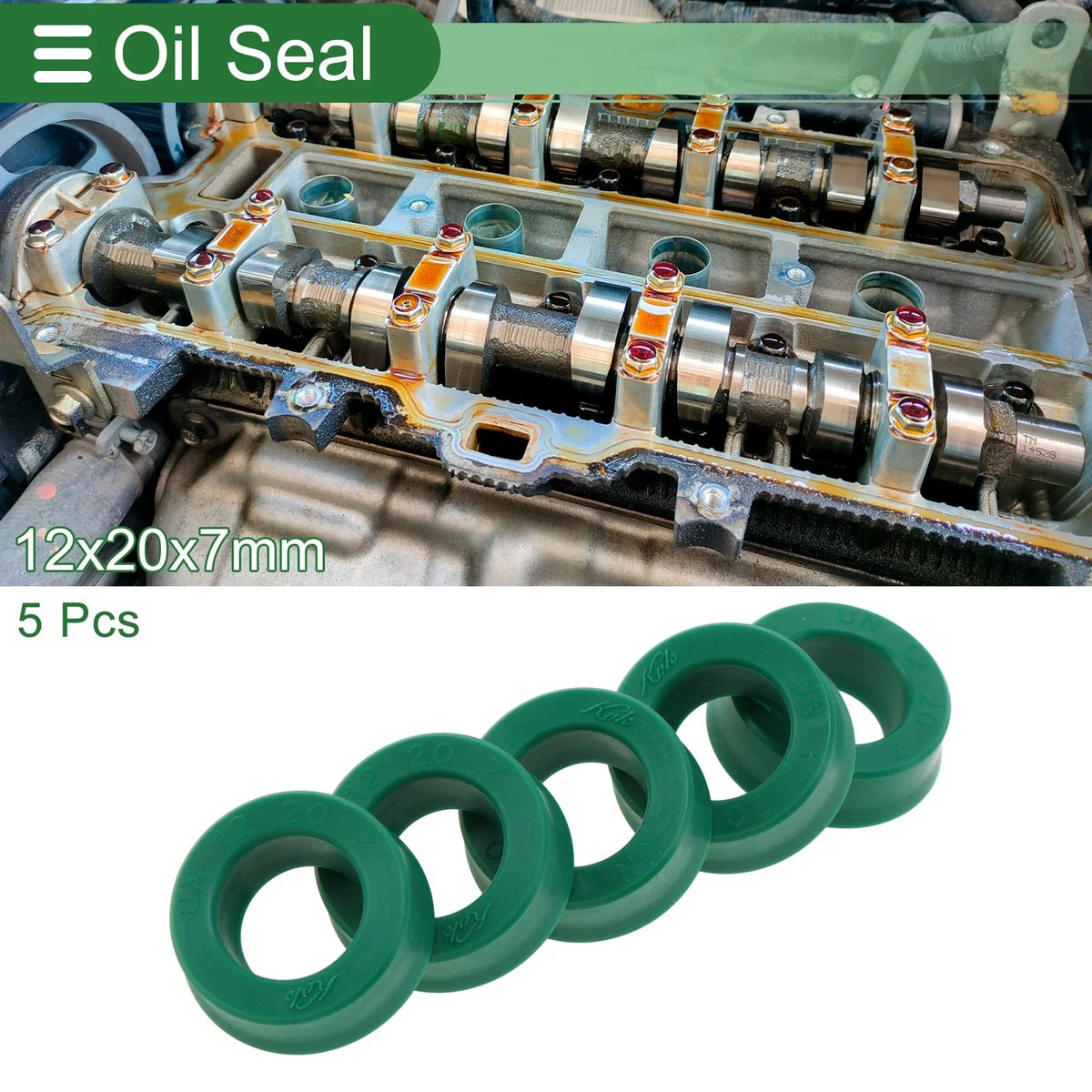 Set of 5 Oil Seal Rotary Shaft Seal 12x20x7mm High Pressure Green