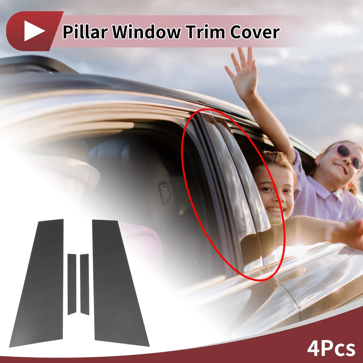 Set of 4 Door Pillar Window Trim for Mercedes-Benz CLS (2006–2011) Black Carbon Fiber