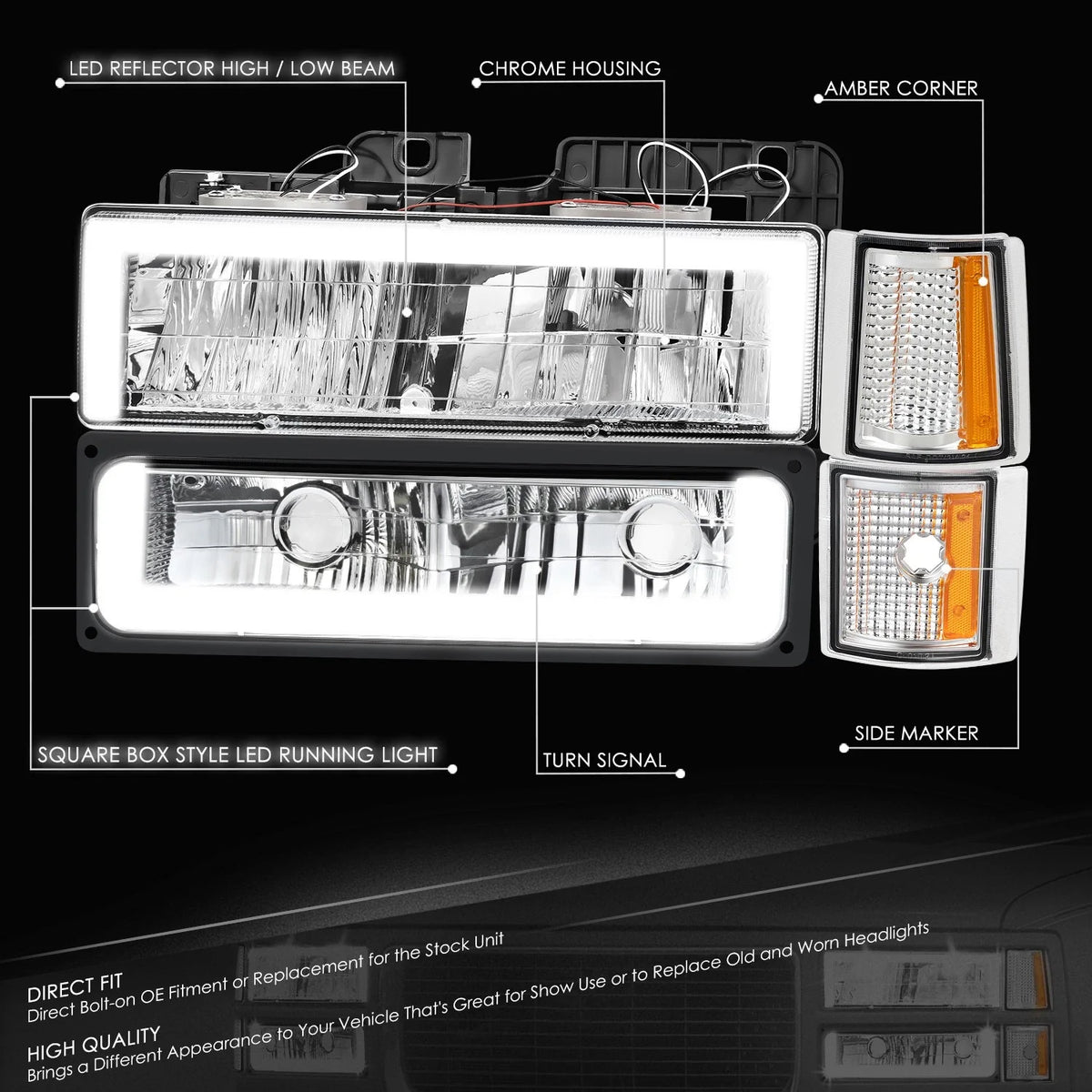 LED Headlight + Signal + Amber Corner Lamp for GMC C/K 1500-3500 (1994–2000)