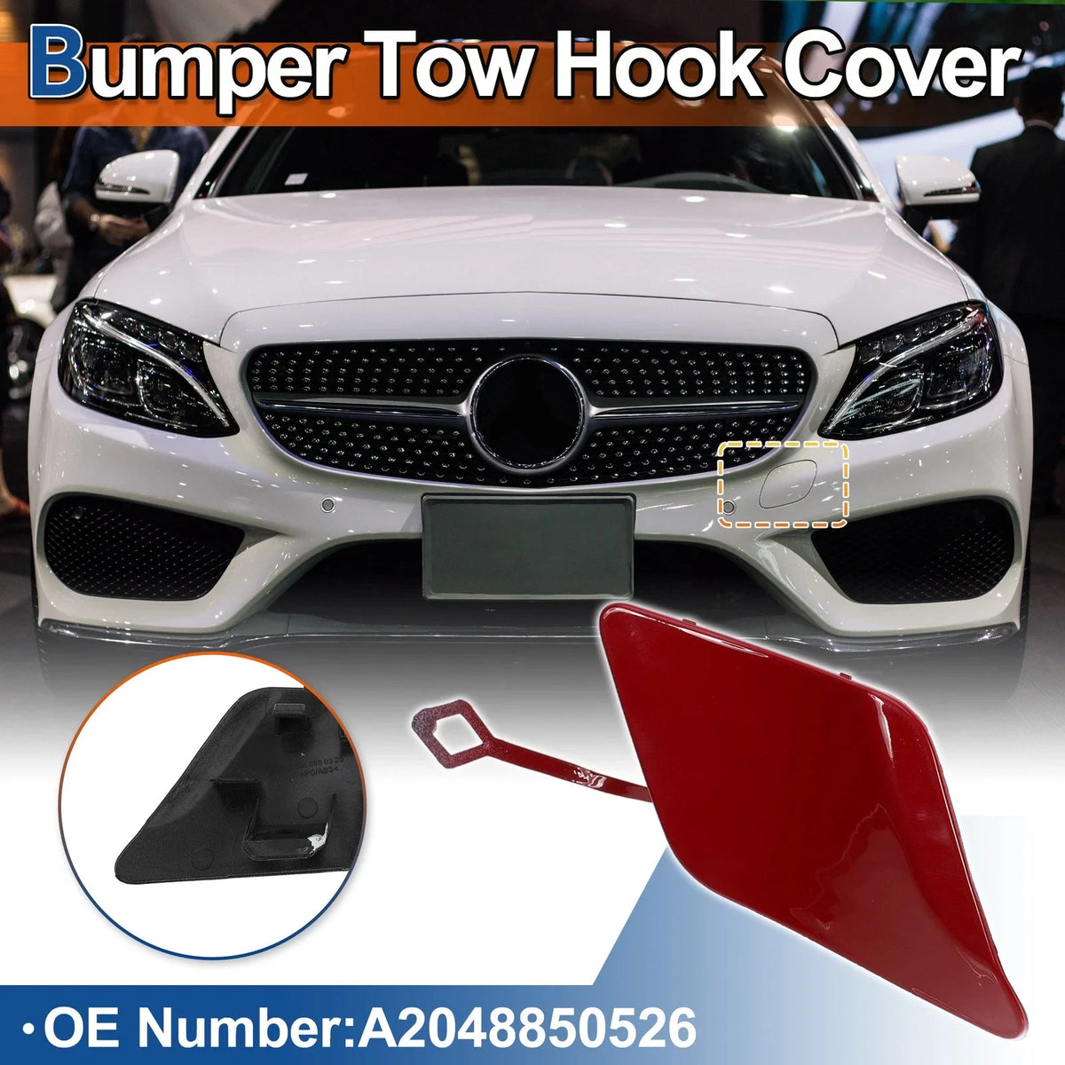 Tow Hook Cap for Mercedes-Benz C250 (2012–2015) No.A2048850526 Bright Red