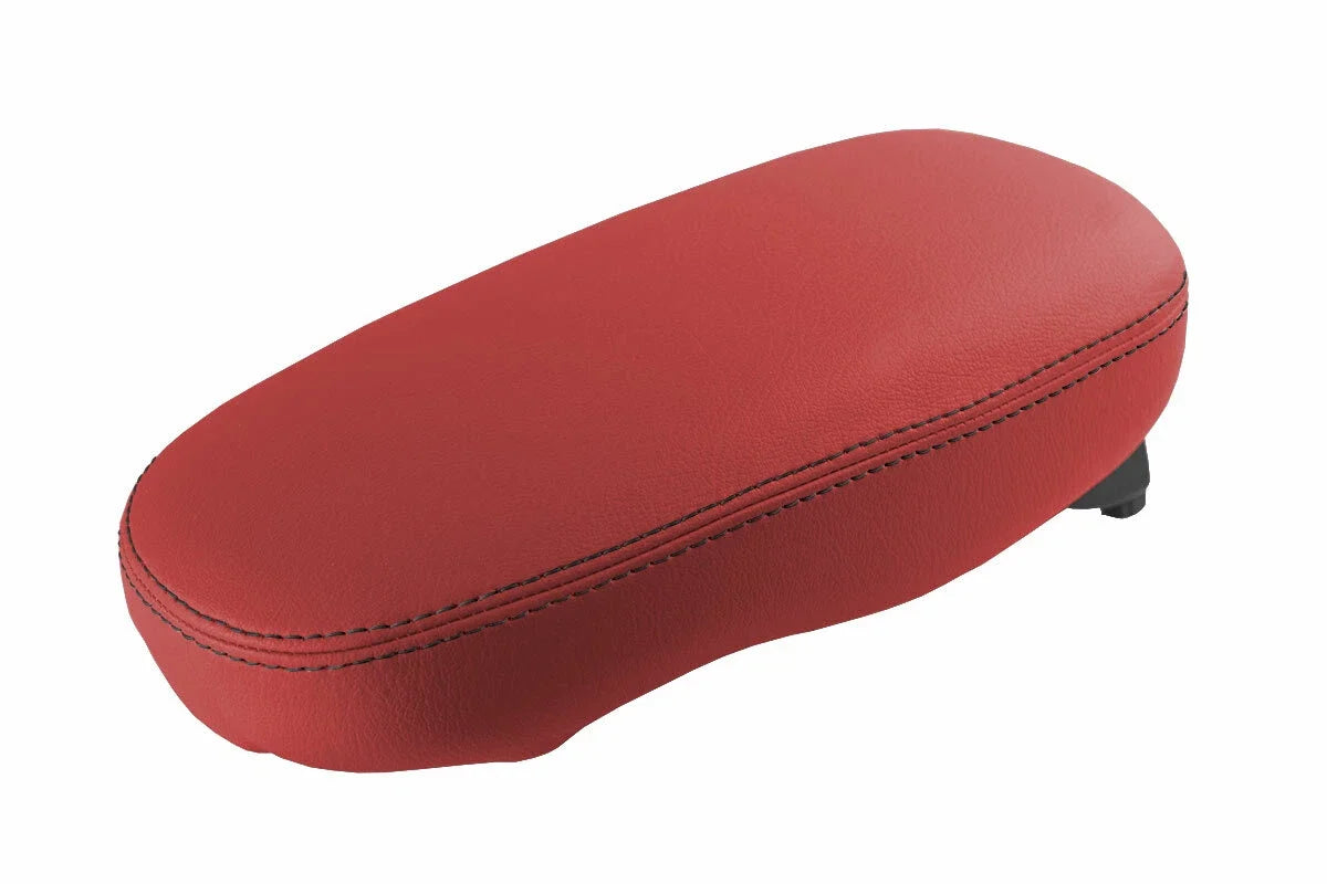 Leather Console Lid Armrest Cover for Kia Soul (2014–2019) Red Black Stitch