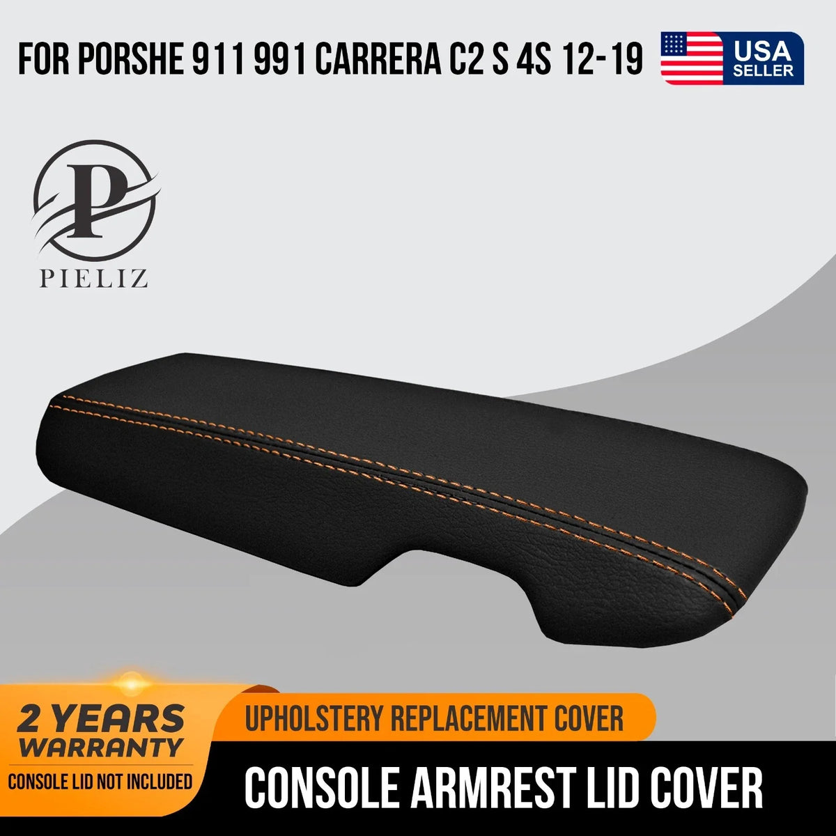 Console Lid Armrest Cover for Porsche 911 991 Carrera (2012–2019) Orange Stitch