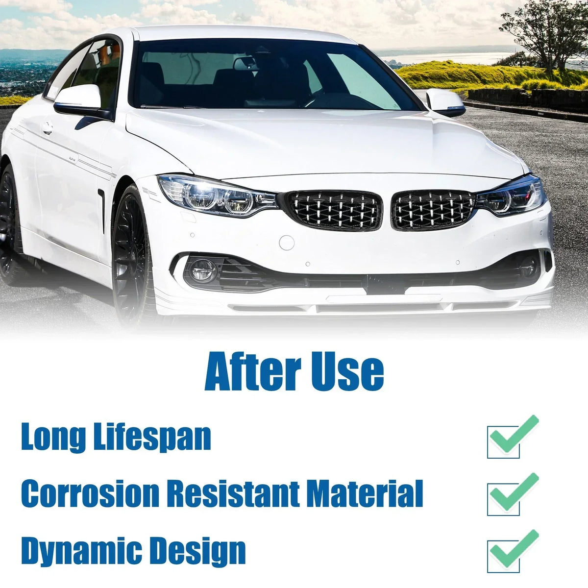 Black Front Bumper Grille Set for BMW 428i 430i 440i xDrive