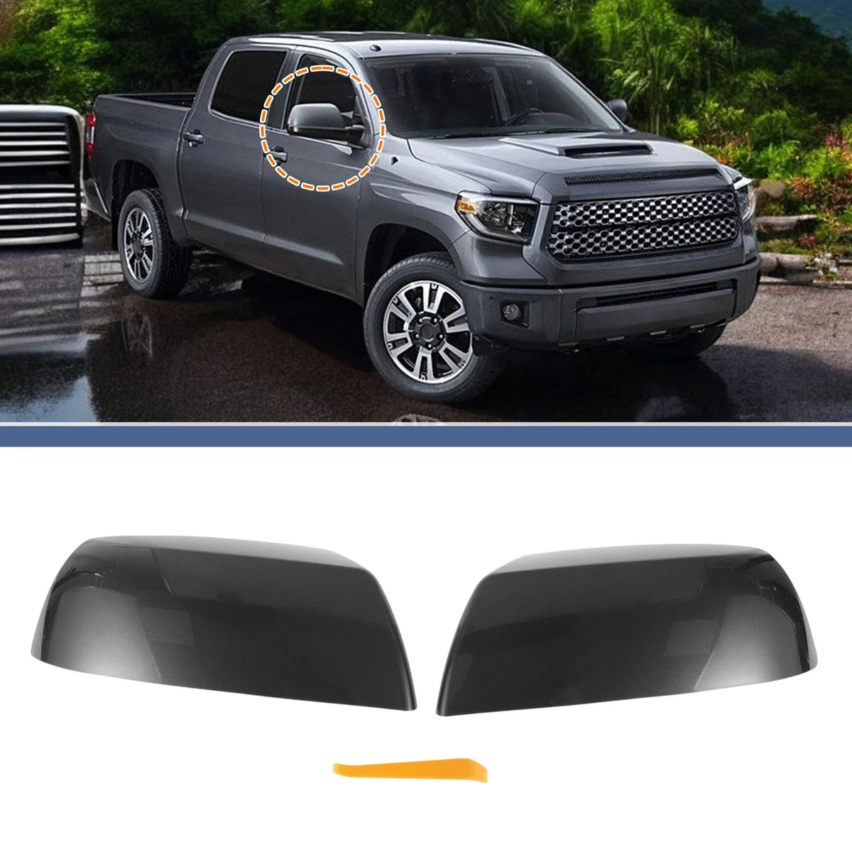 Mirror Cover Cap Set for Toyota Tundra Sequoia (2007–2021) - Silver Tone