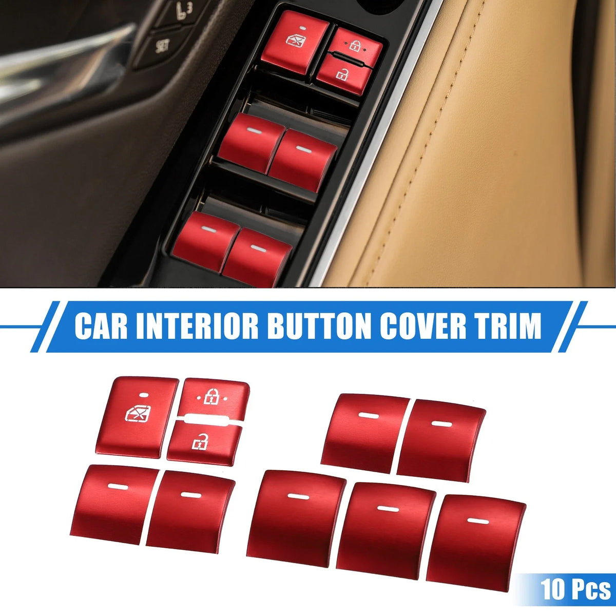 10X Window Switch Button Cover Trims for Toyota Highlander (2020–2022) Red