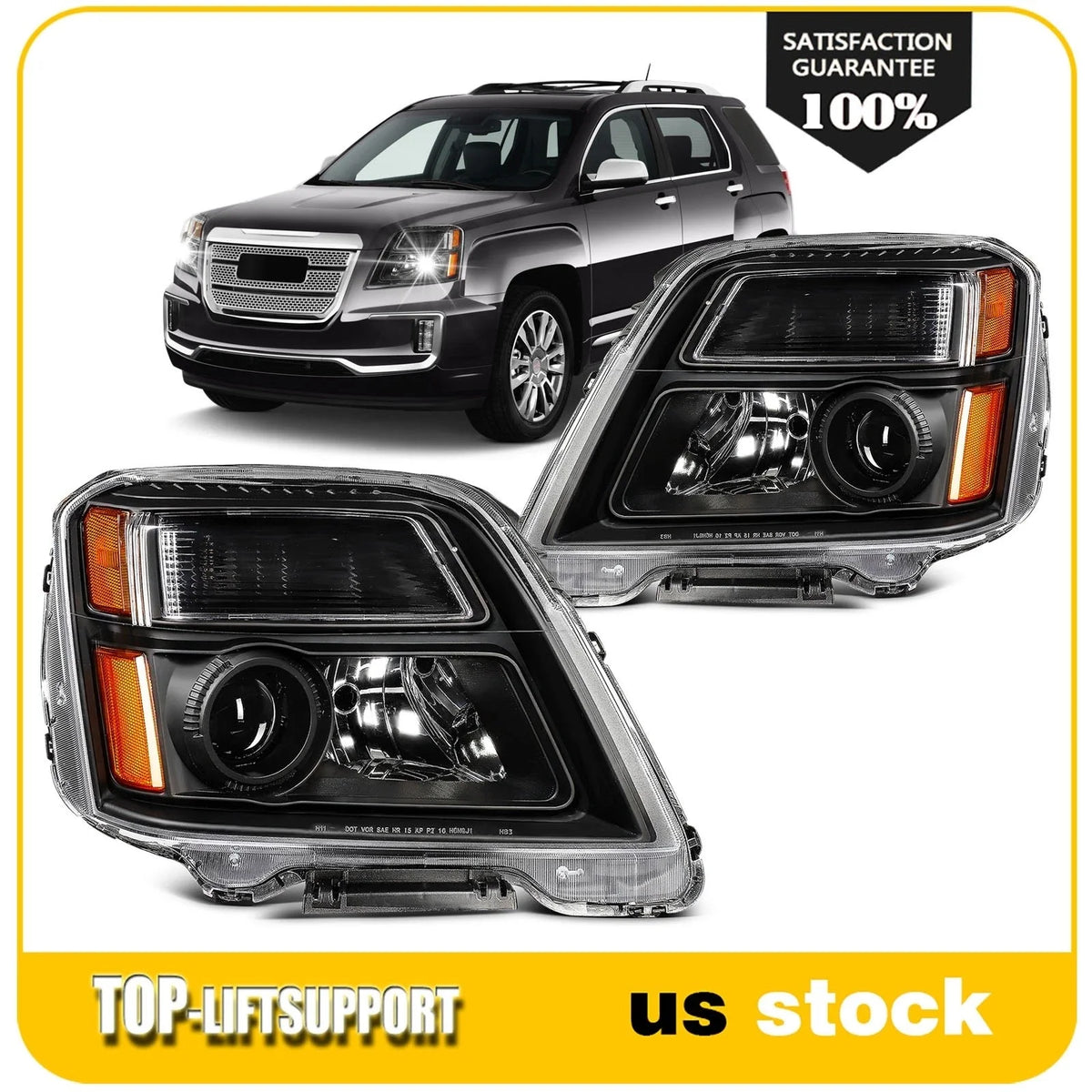 Set of 2 Headlight Assemblies for GMC Terrain (2010–2015) Black Projector