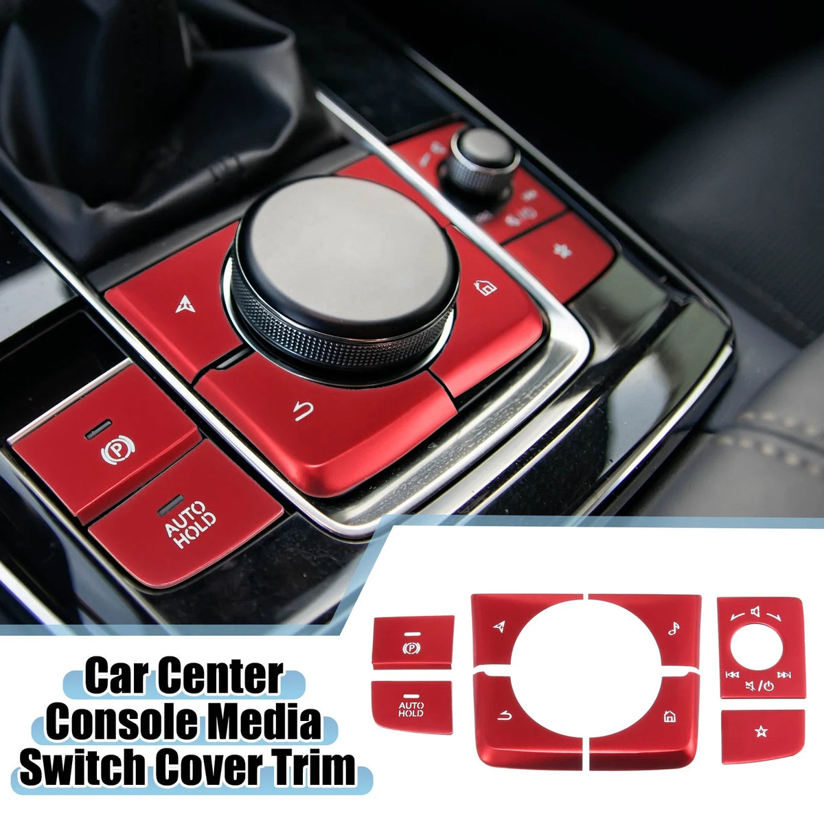 8pcs Center Console Media Panel Handbrake Cover Trim for Mazda 3 (2019–Present) Red