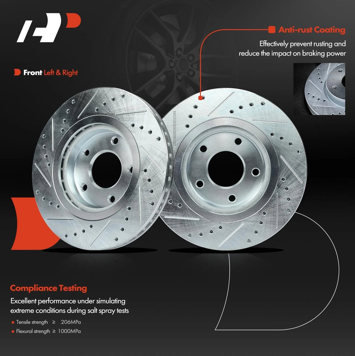 Drilled Brake Rotors with Ceramic Pads for 2017 Nissan Sentra