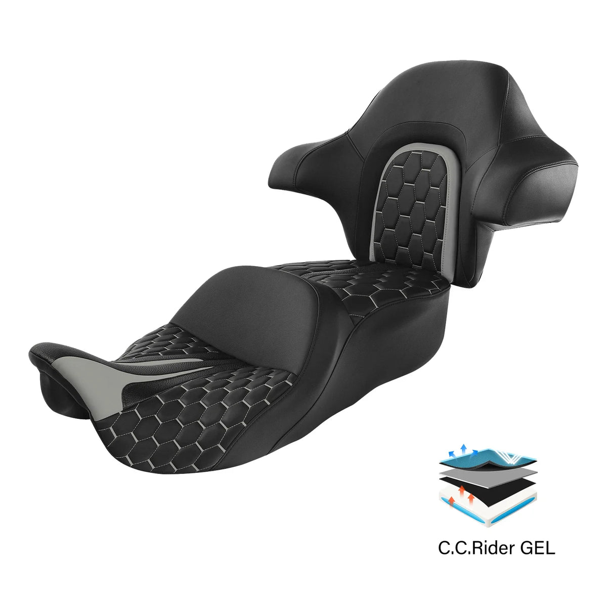 Gel Seat Backrest - Black Gray for Harley Touring 2014-2023