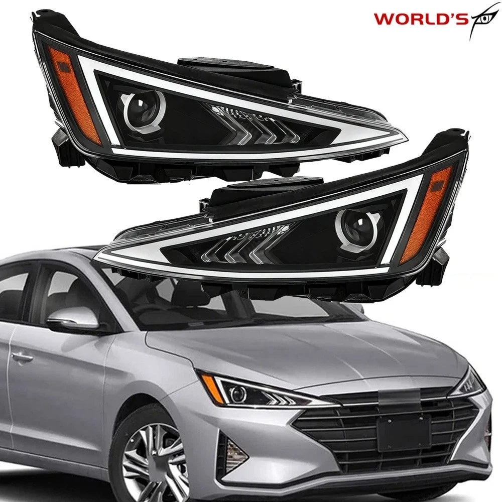 Set of 2 Headlights for Hyundai Elantra (2019–2020) Black Housing