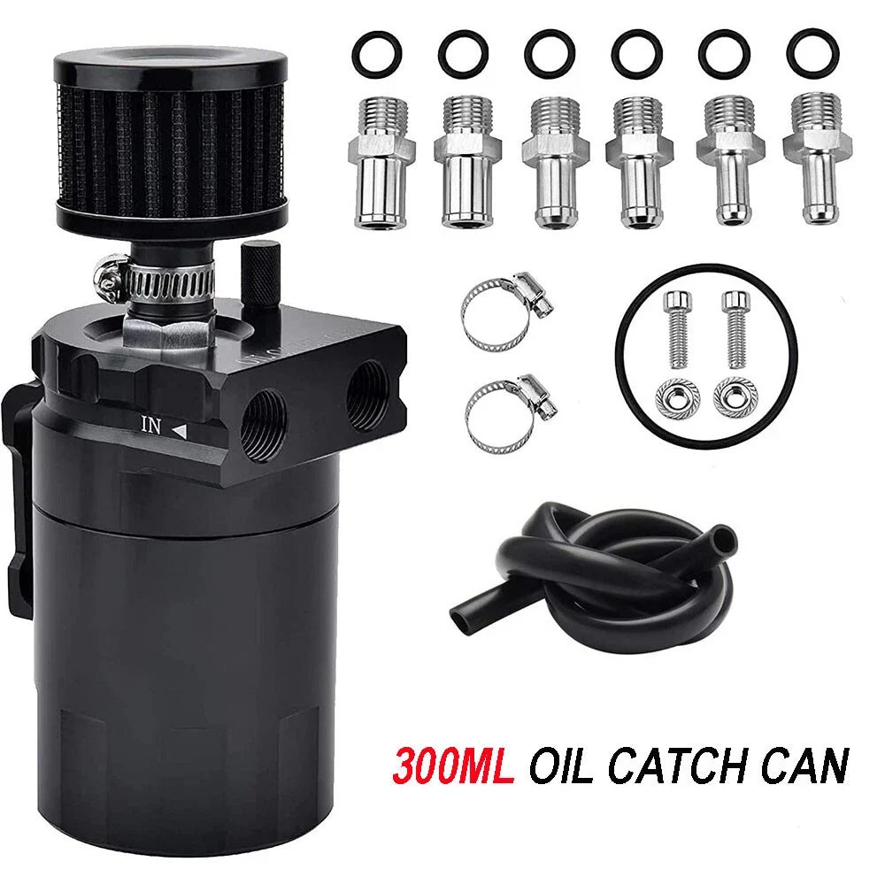 300ML Oil Catch Can Kit, Black Baffled Aluminum for Universal Fitment