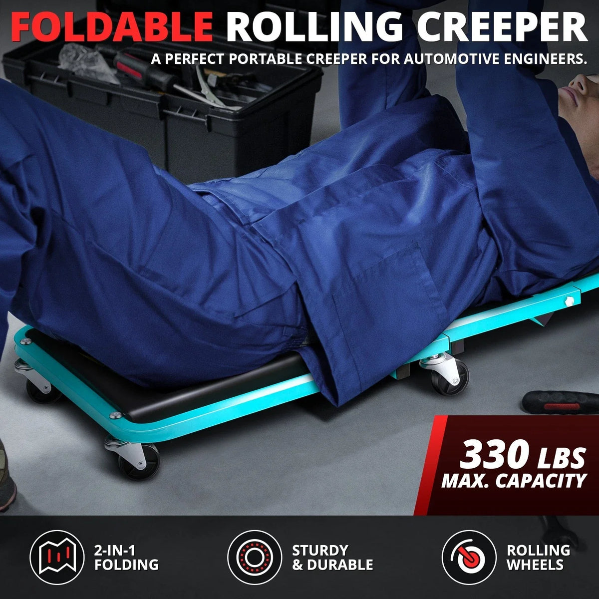 2-in-1 Rolling Creeper Seat for Universal Use (36" x 17" x 5")