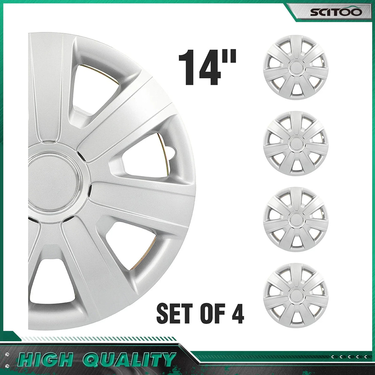 Hub Caps Set of 4 for R14 Tire & Rim (14") - Silver