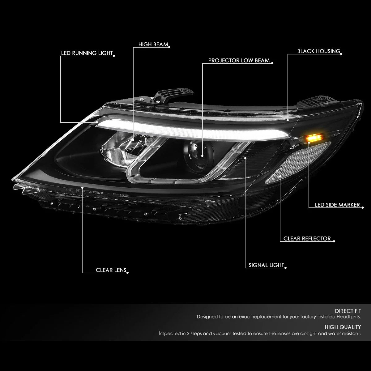 LED DRL Light Bar Projector Headlights for Sorento EX SX (2014–2015)