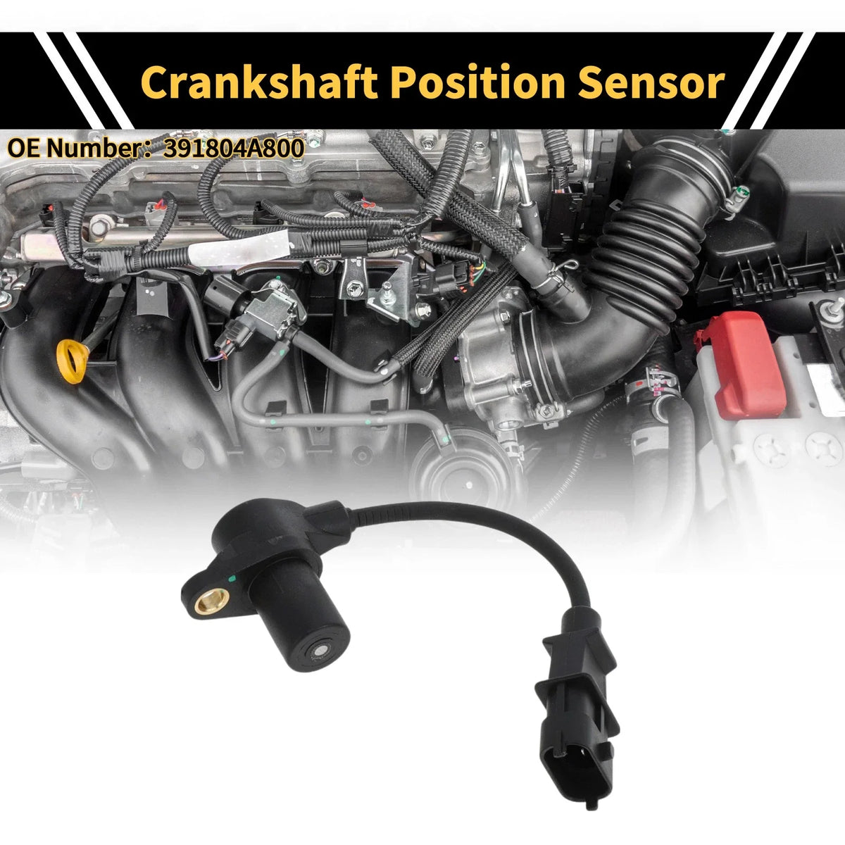 Crankshaft Position Sensor for KIA K2500 2010 (No. 391804A800) 1 Pc Black