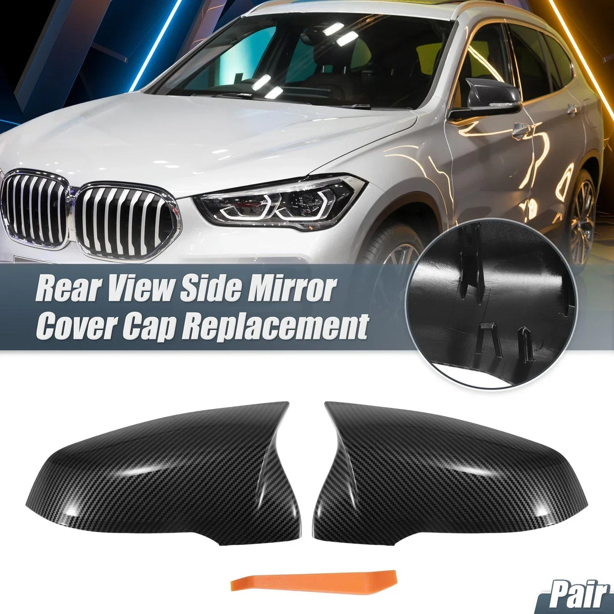 Pair of Carbon Fiber Mirror Cover Caps for BMW X1 F48 F49 X2 F39