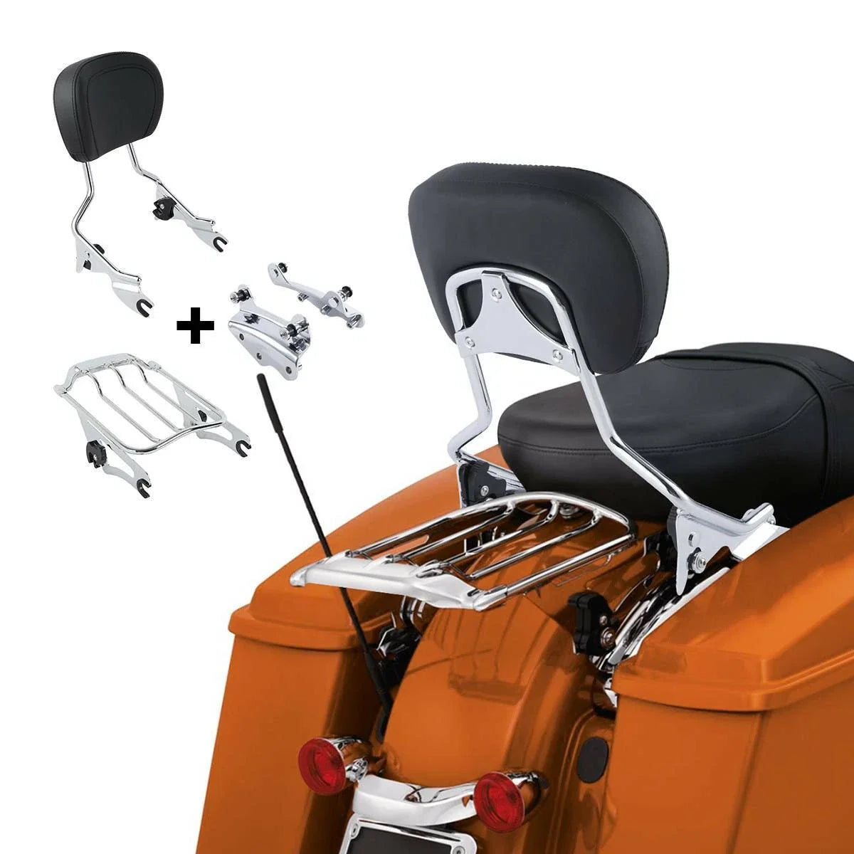 Chrome Luggage Rack Sissy Bar Backrest Docking Kit for Harley Touring