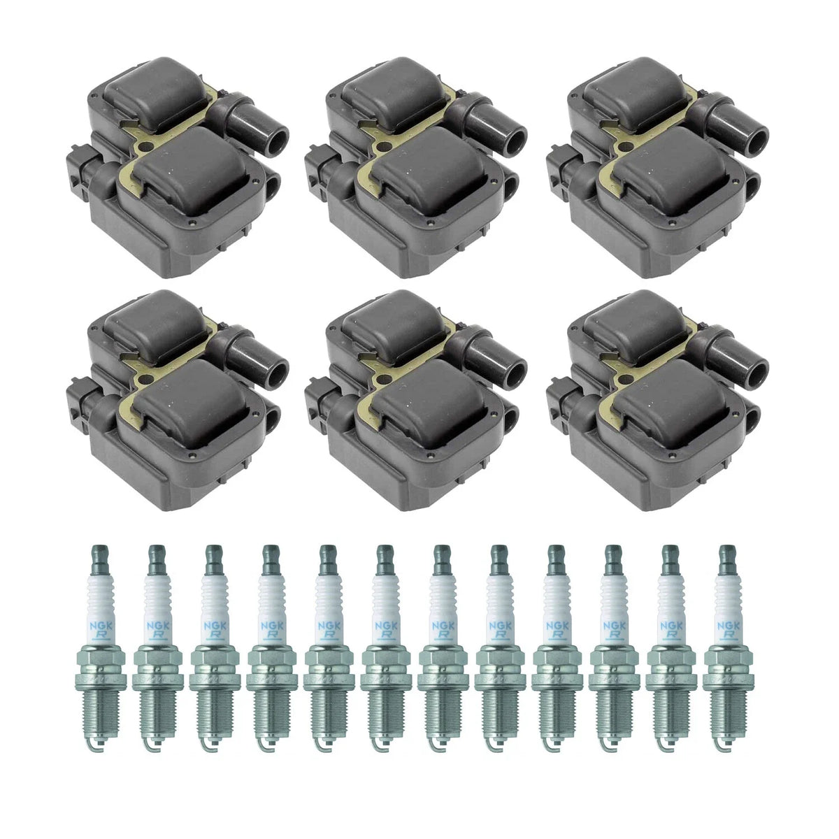 Set of 2 Ignition Coils & 12 Spark Plugs for Mercedes C240 C280 E320 ML320 (1998–2005)