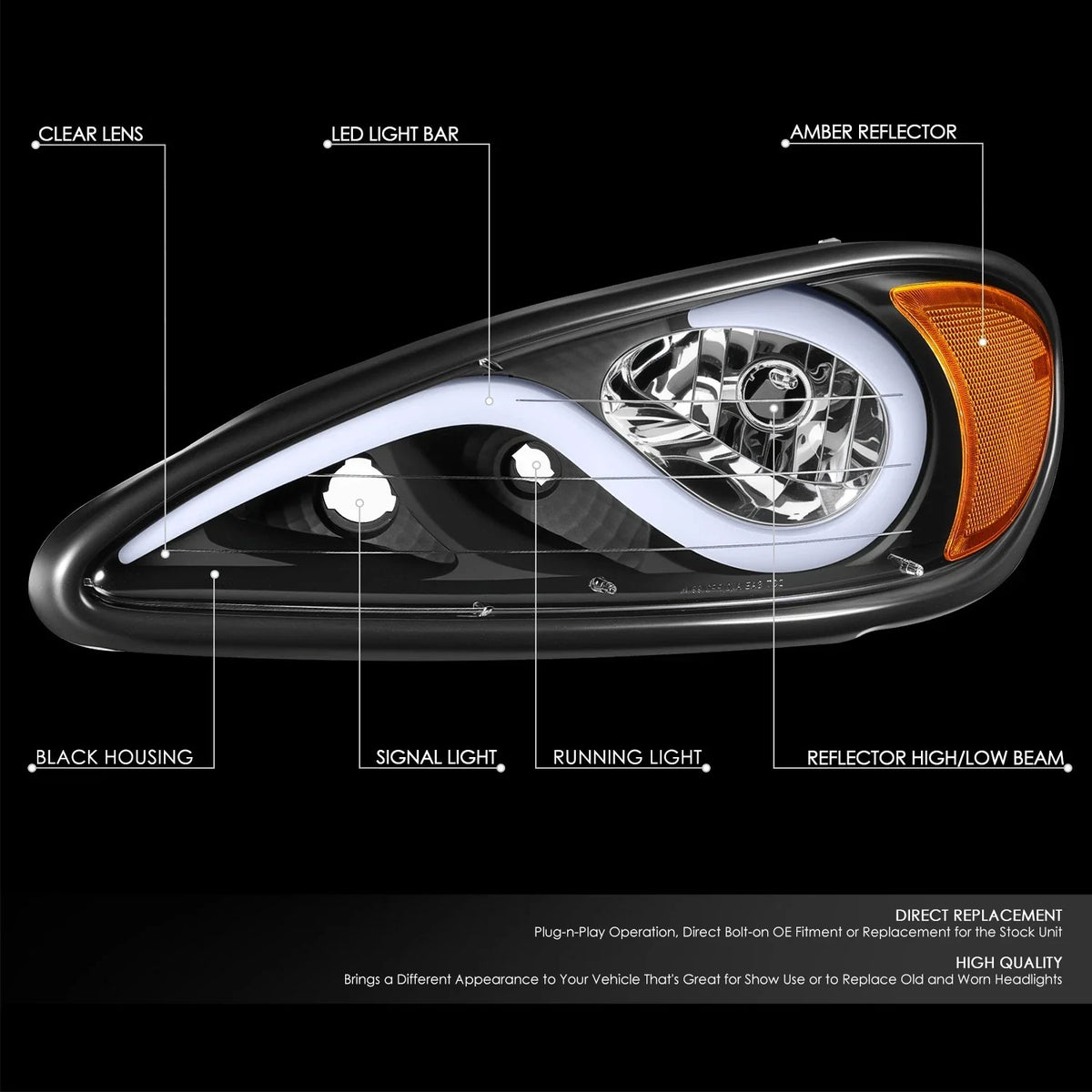 LED DRL for Pontiac Grand Am (1999–2005) Black Housing Amber Side Lamp