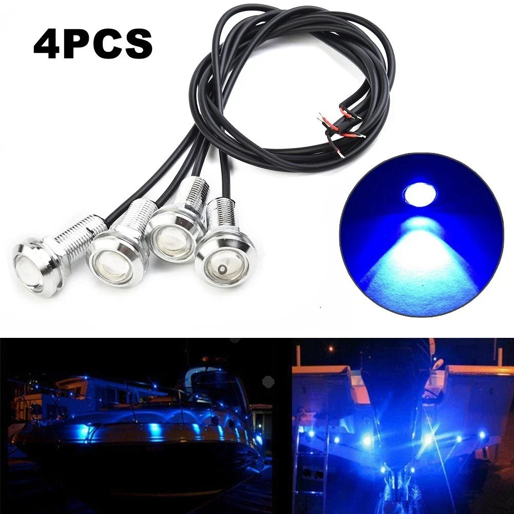 Marine Boat Cabin Courtesy Lights - Set of 4 Blue Round LEDs