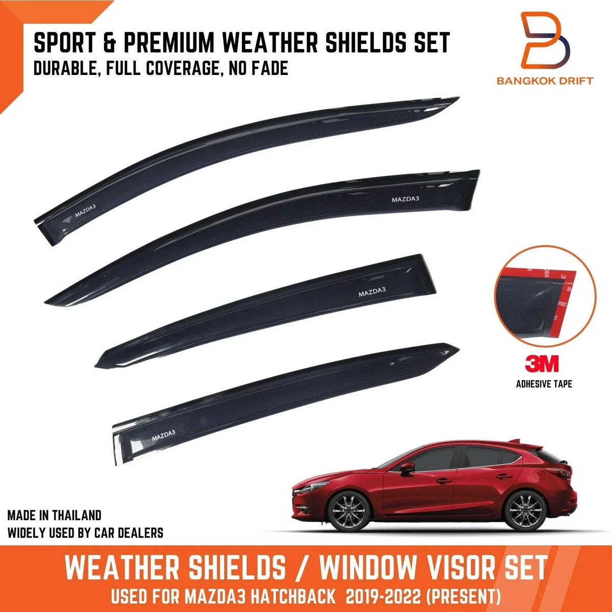 Rain Guard Weather Shield Window Visor for Mazda 3 Hatchback (19-23)