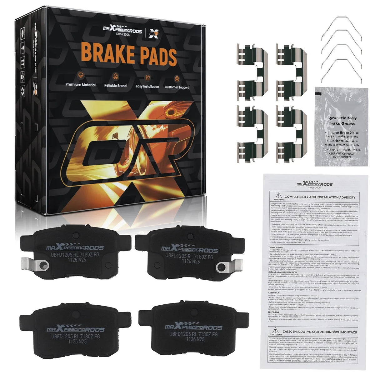 Set of 4 Rear Ceramic Brake Pads for Acura TSX (2009–2014) / Honda Accord (2008–2017)