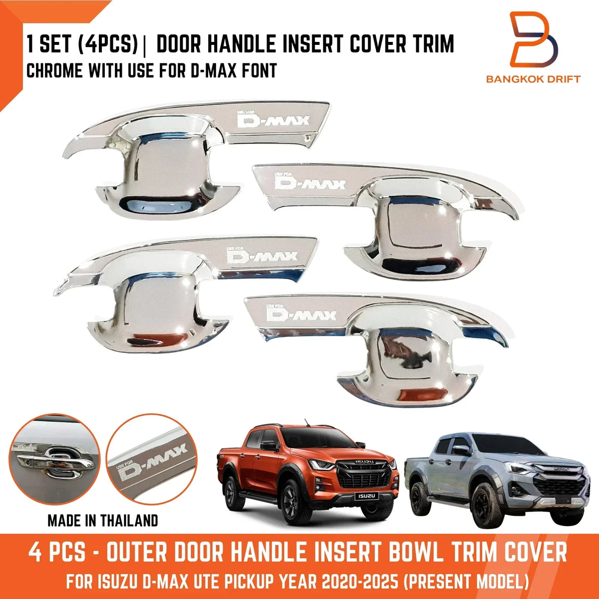Door Handle Insert Bowl Cover Trim in Chrome for Isuzu D-MAX 2020-2025