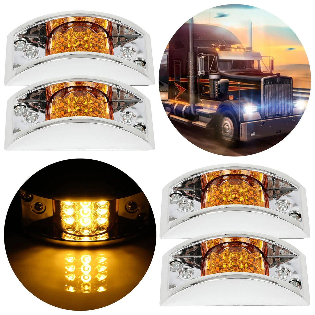 Set of 4 LED Amber Side Marker Tail Lights for Pickup Truck