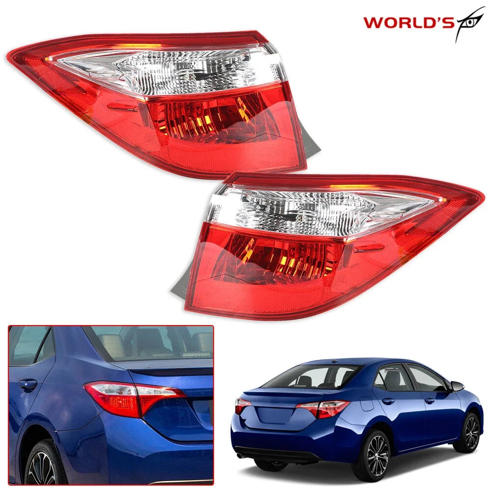 Set of 2 Outer Tail Lights for Toyota Corolla (2014–2016) Red Clear