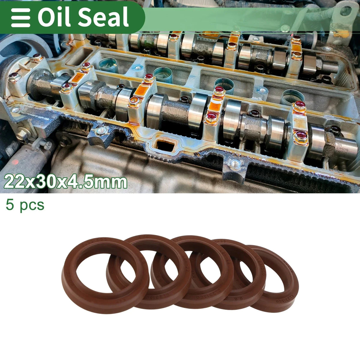 Set of 5 Oil Seal Rotary Shaft Seal FKM Rubber 22x30x4.5mm