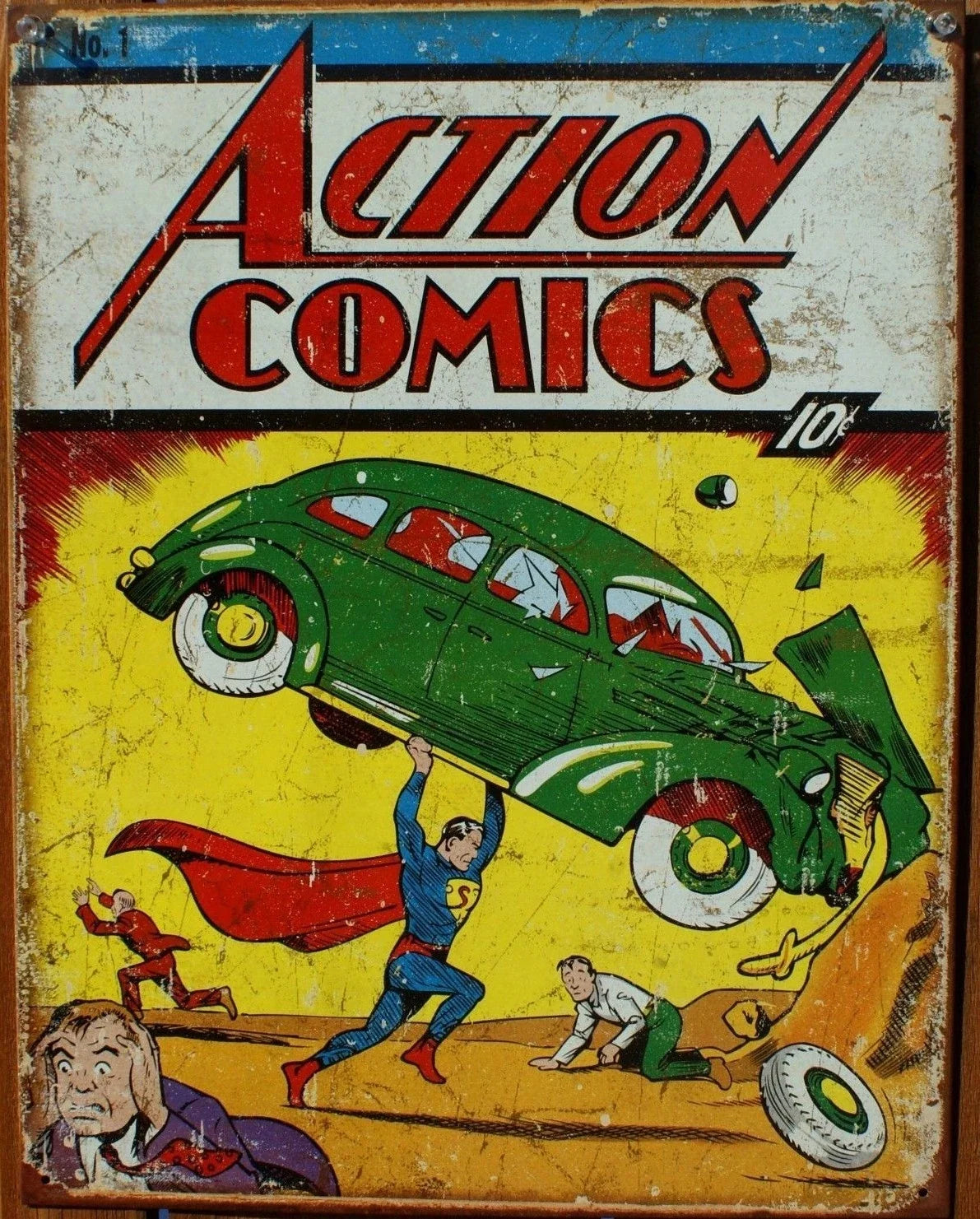 Vintage Replica Tin Metal Sign for Action Comic Superhero (1965)