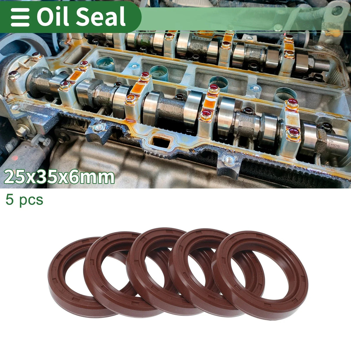 Set of 5 Oil Seal Rotary Shaft Seal FKM Rubber 25x35x6mm