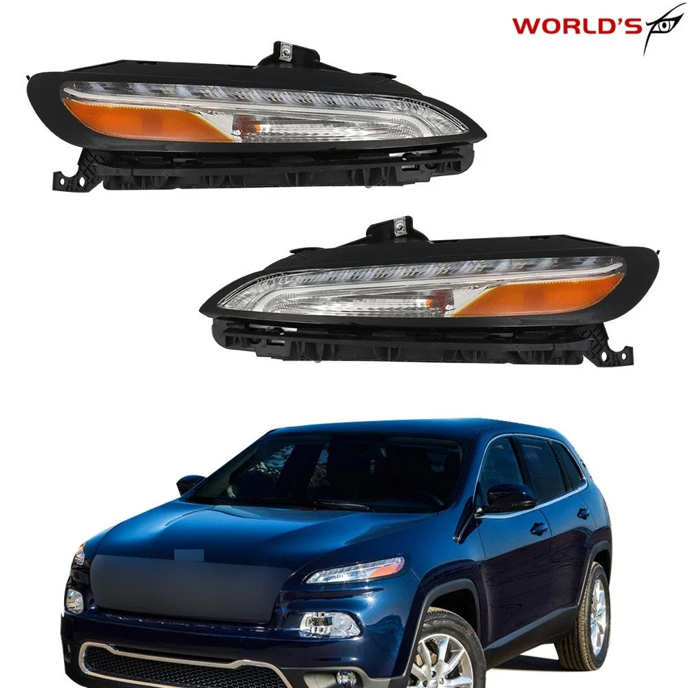 Set of 2 Headlights for Jeep Cherokee (2014–2018) Halogen with LED DRL