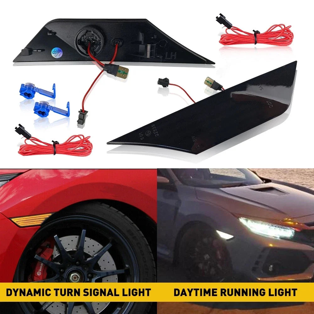 LED Side Marker Lights - Smoke and Switchback for Honda Civic 2016-2021