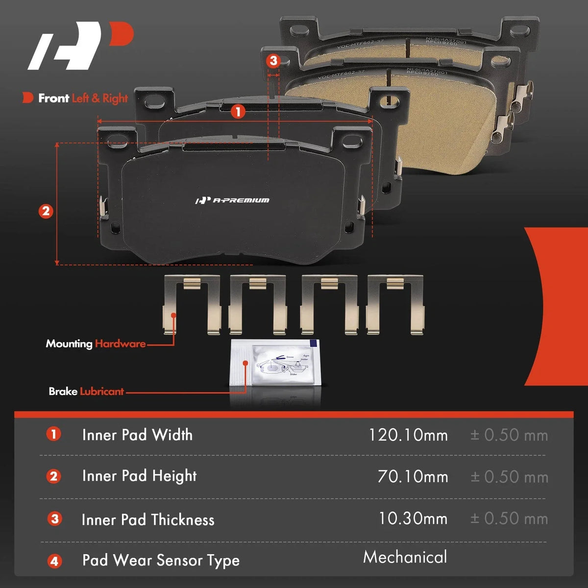 Ceramic Front Brake Pads with Hardware for Genesis G90 2017-2020 - 4 Pack