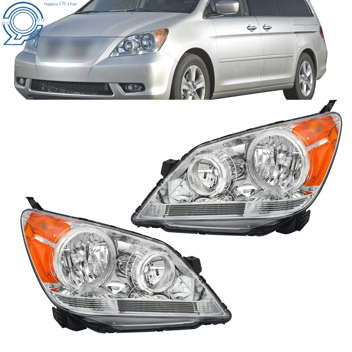 Front Headlights Chrome Halogen for Honda Odyssey (2005–2010) Pair