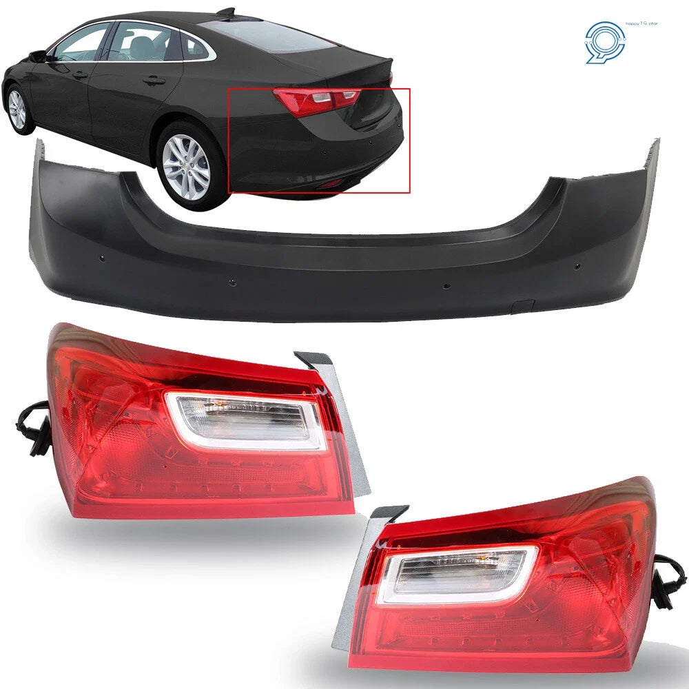 Outer Tail Lights Assembly & Rear Bumper Cover for Chevy Malibu (2016–2018)