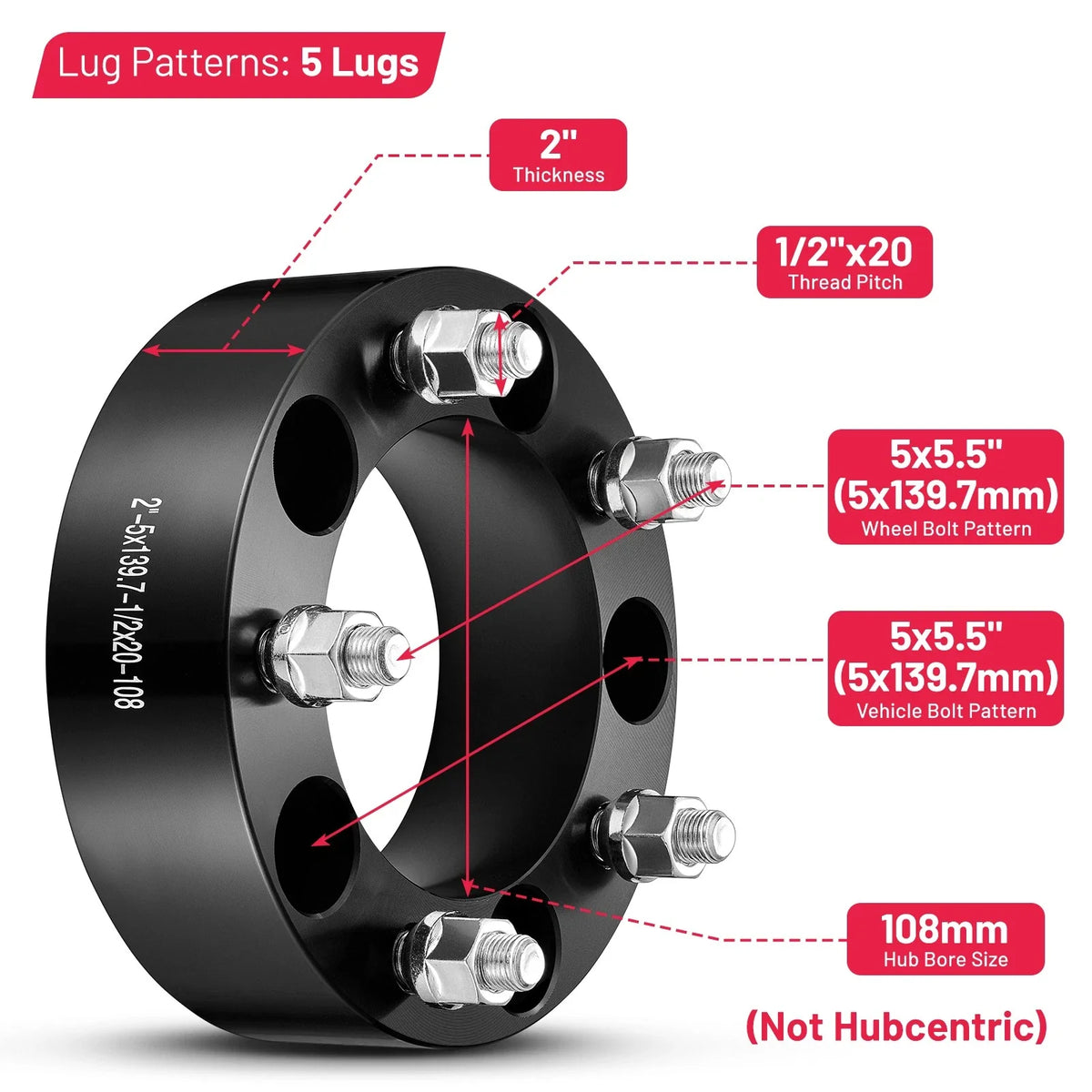 4X 2 Inch 5x5.5 Wheel Spacers 1/2"x20 for Jeep CJ3 (1959–1966)