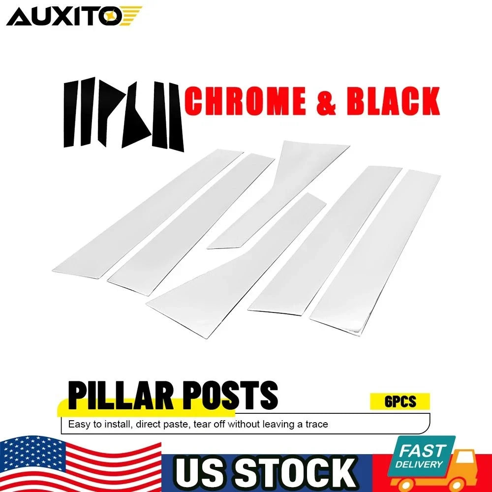 Pillar Post Covers Set of 6 in Glossy Black Chrome for Cadillac CT6 2016-2020