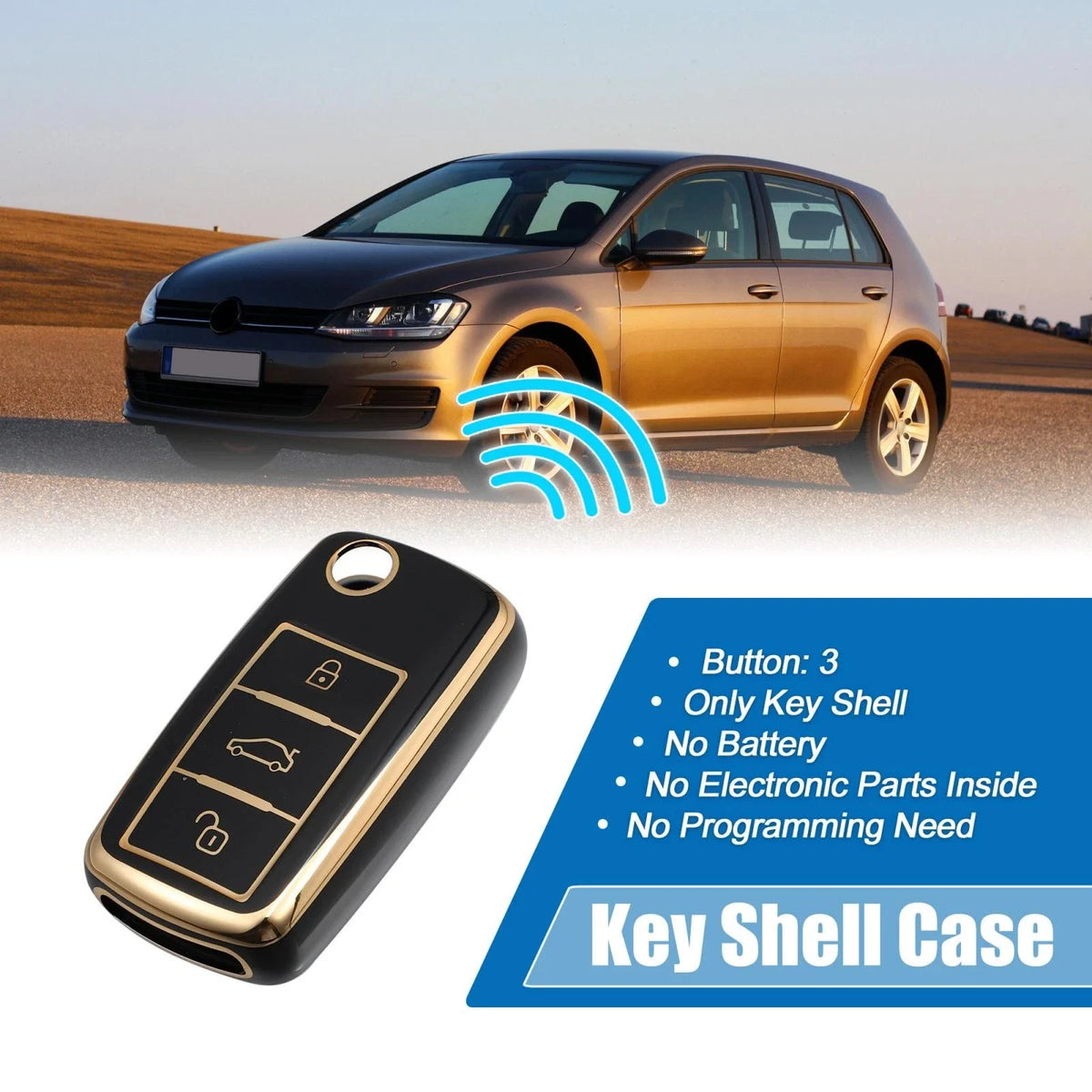 Silicone Key Fob Case Cover for Volkswagen Tiguan (2010–2017) Black