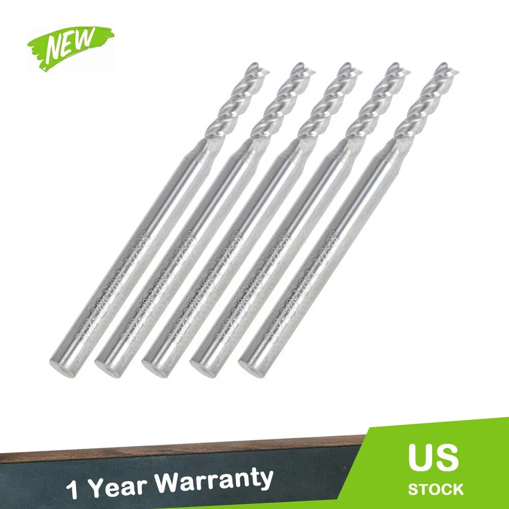 5 Piece Carbide End Mill Set with 3/8" LOC, 1-1/2" Overall