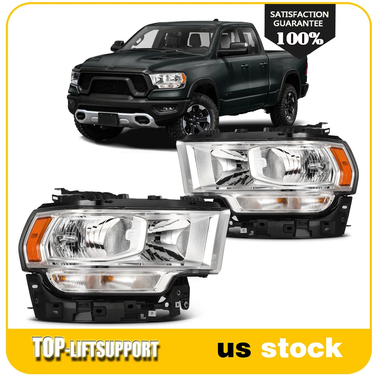 Set of 2 Headlights for Ram 2500 3500 (2019–2024) Chrome Housing