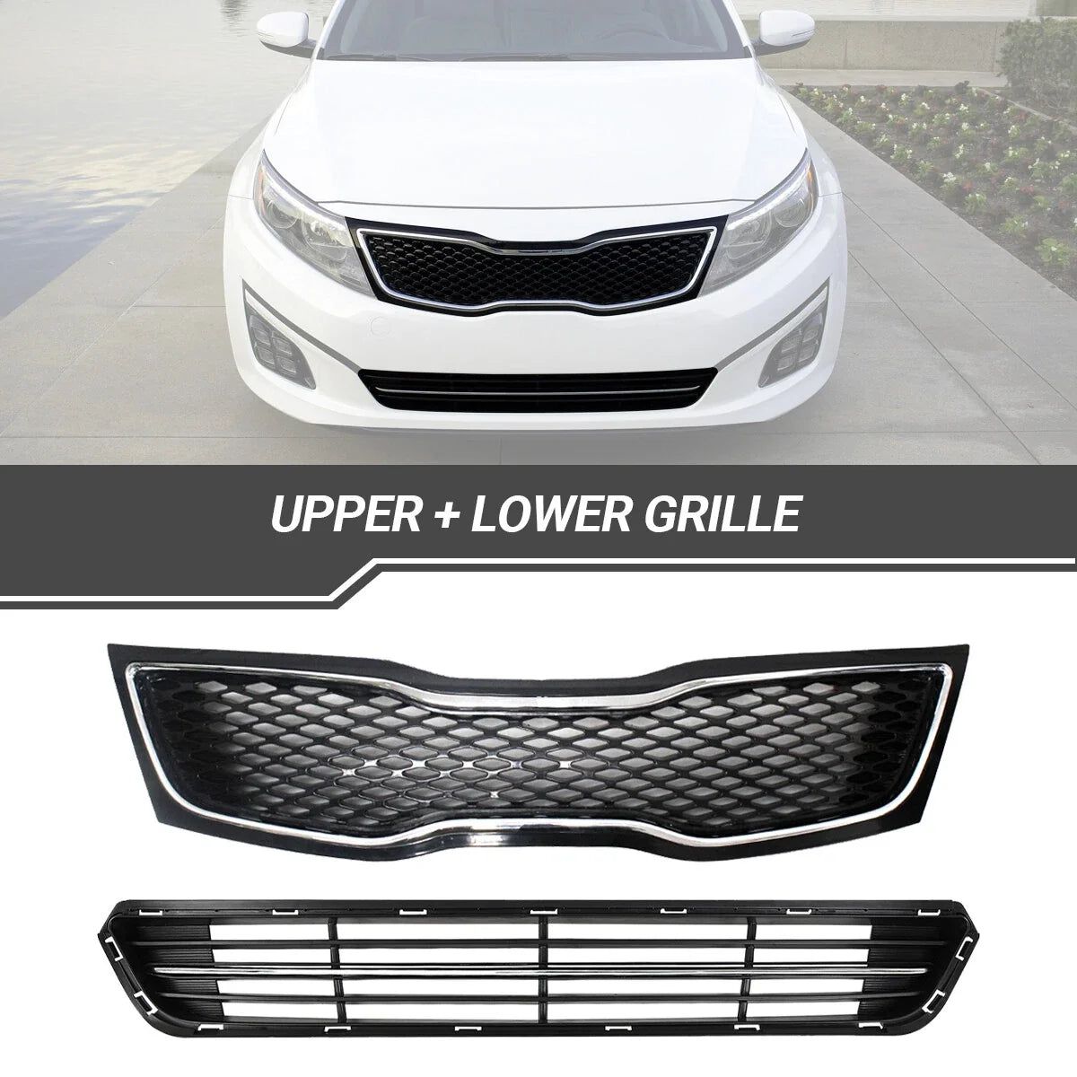 Front Chrome Grille Upper & Lower Radiator for Kia Optima 2014-2015