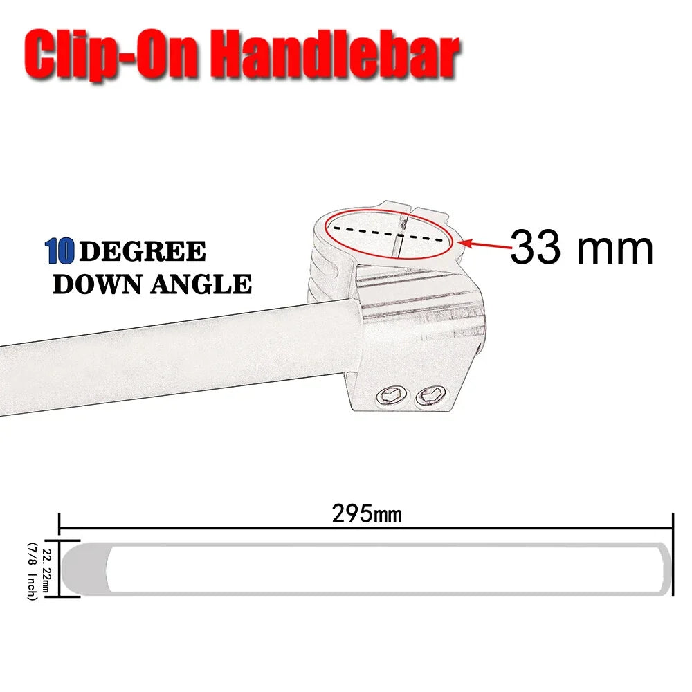 7/8" Clip-On Handlebars for Universal Fit (295mm, 33mm Fork Tubes)