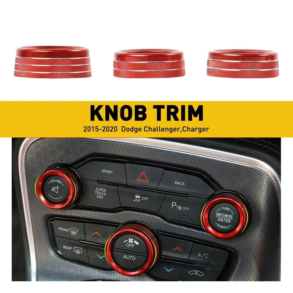 3X Aluminum Switch Radio AC Knob Trim Covers for Dodge Charger (2015–2019)