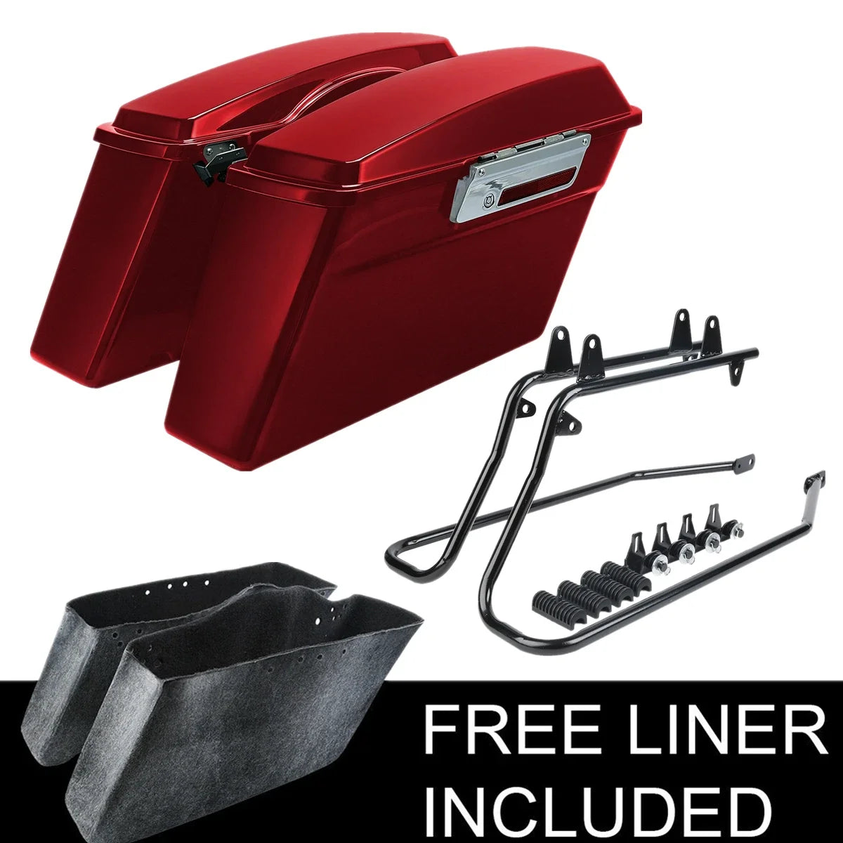 Saddlebag & Conversion Bracket Set - Red for Harley Softail Fat Boy 1984-2017